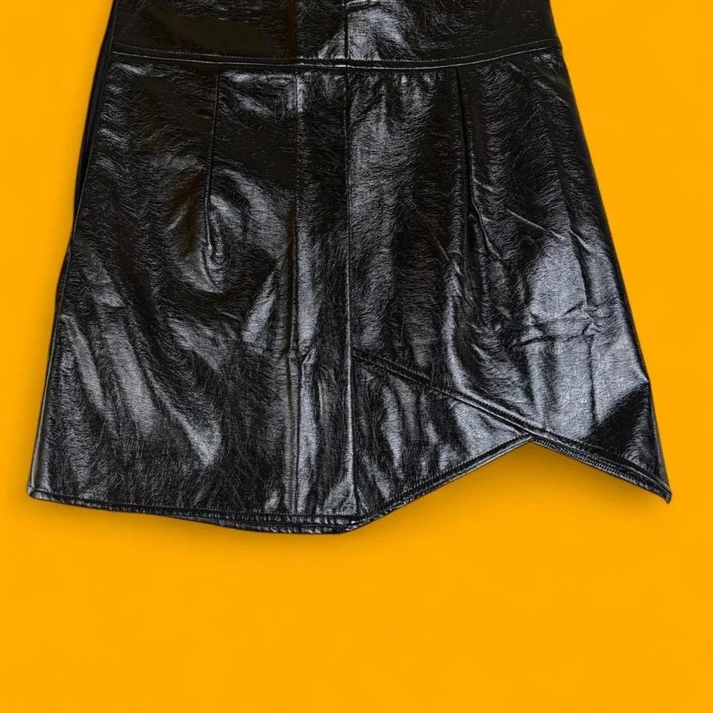 SHEIN Black Faux Leather Asymmetrical Mini Skirt Edgy Textured Size L
